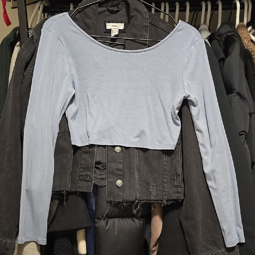 Blue Long Sleeve Crop Top
